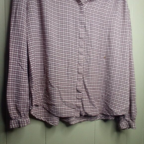 Treasure & Bond Button Up Shirt L Long Sleeve Plaid Tan Red - Picture 9 of 15